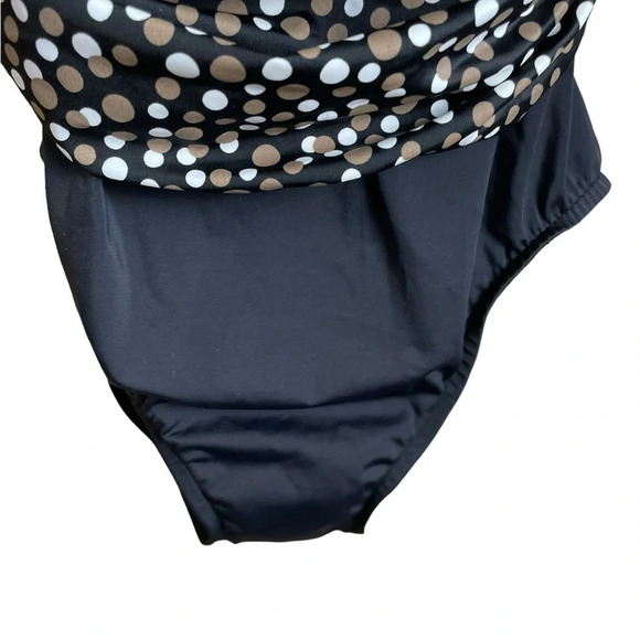 CATALINA Suddenly Slim Swimsuit Bathing Suit Black Brown Ivory Polka Dot Size M - Picture 5 of 10